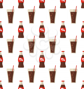 Illustration Seamless Pattern with Glass and Bottle with Dark Red Beverage - Vector