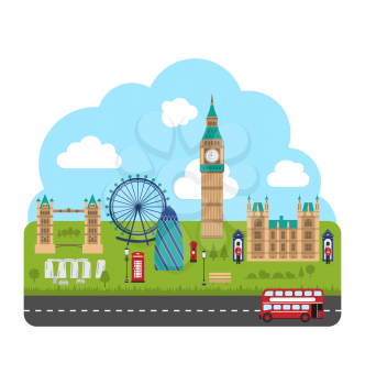 Illustration London, England. Urban Background. Concept of Travel and Tourism Banner - Vector