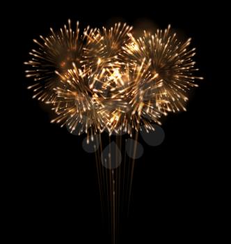 Illustration Festive Grandiose Firework Explode Bursting Sparkling on Black Background - Vector
