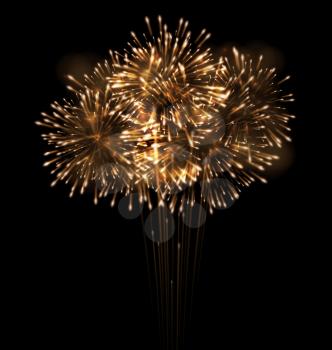 Illustration Realistic Fireworks Exploding in the Night Sky - Vector