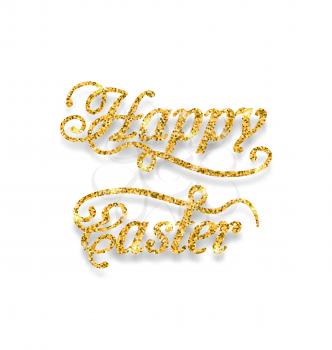 Illustration Abstract Golden Hand Written Easter Phrase. Greeting Card Templates with Easter Text. Happy Easter Lettering - Vector