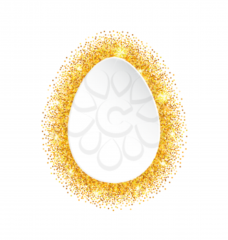 Illustration Abstract Happy Easter Golden Glitter Egg. Gold Sparkles on White Background - Vector