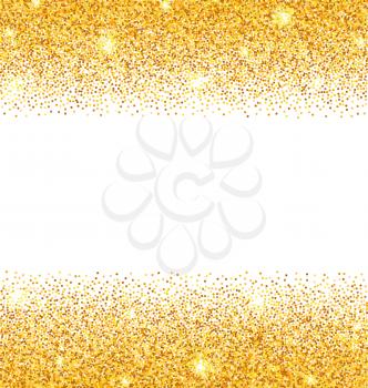 Illustration Abstract Golden Sparkles on White Background. Gold Glitter Dust. Shining Design Template with Place for Your Text- Vector