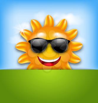Illustration Cool Happy Summer Sun in Sunglasses - Vector 