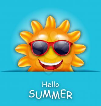 Illustration Cool Summer Sun in Sunglasses, Beautiful Card - Vector 