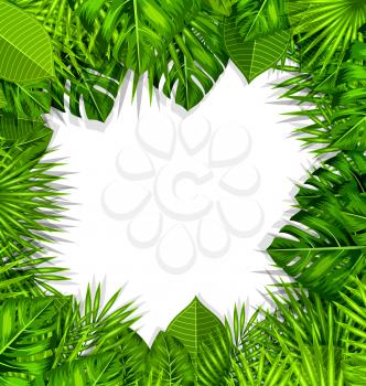 Illustration Natural Frame with Green Tropical Leaves, Summer Beautiful Background - Vector
