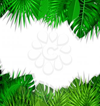 Illustration Natural Frame with Green Tropical Leaves, Summer Beautiful Background - Vector