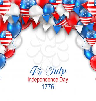 Illustration American Traditional Celebration Background for Independence Day. Poster with Balloons and Bunting - Vector