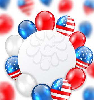 Illustration Celebration Clean Card with Balloons in American National Colors - Vector