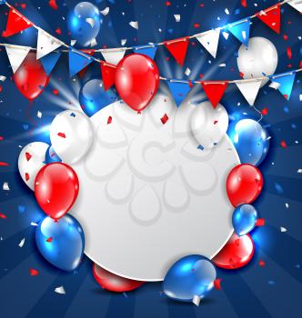Illustration Greeting Card for American Holidays, Colorful Bunting, Balloons and Confetti. Space for Your Text - Vector