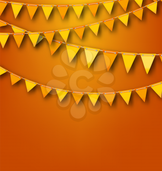 Illustration Autumnal Decoration with Orange and Yellow Bunting Pennants. Copy Space for Your Text - Vector