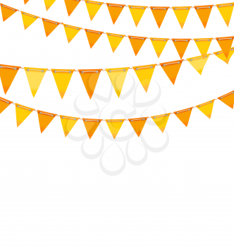 Illustration Autumn Holiday Background with Orange and Yellow Bunting Flags. Template for Poster, Signage - Vector