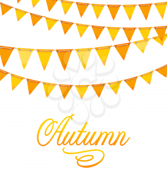 Illustration Autumnal Decoration with Orange and Yellow Bunting Flags and Text - Vector