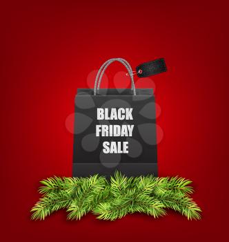Illustration Sale Shopping Bag with Fir Twigs for Black Friday Sales - Vector