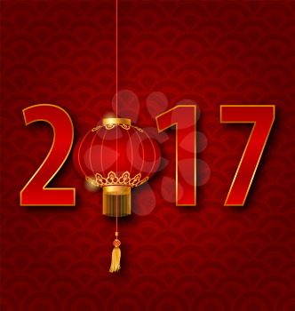 Illustration Background for 2017 New Year with Chinese Lantern. Seigaiha Texture - Vector