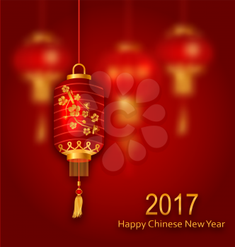 Illustration Blurred Background for Chinese New Year 2017 with Red Lanterns - Vector