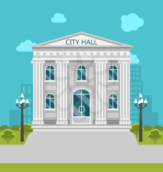 Illustration Municipal Building, City Hall, the Government, the Court. Urban Landscape - Vector