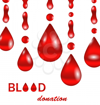 Illustration Creative Background for Blood Donation. Poster for World Blood Donor Day. Set of Glossy Icons of Blood Drops. Medical Wallpaper - Vector