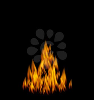 Illustration Realistic Fire Flame on Black Background - Vector