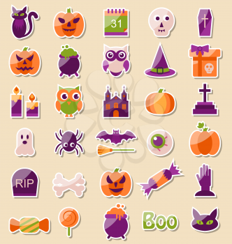 Illustration Set of Halloween Flat Icons, Scrapbook Elements - Vector