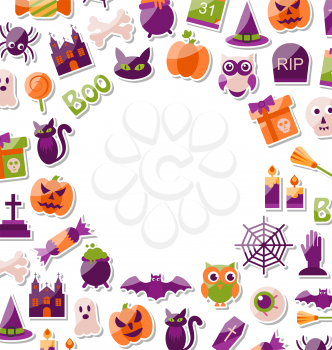 Illustration Halloween Clean Card with Place for Your Text. Set of Bright Signs, Icons and Objects. Trick or Treat - Vector