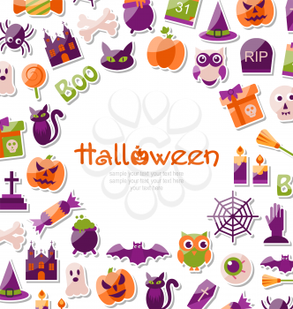 Illustration Halloween Card. Set of Bright Signs, Icons and Objects. Trick or Treat - Vector