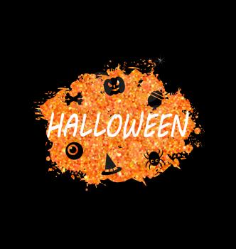 Illustration Glowing Orange Template for Happy Halloween Party. Holiday Bright Flyer- Vector