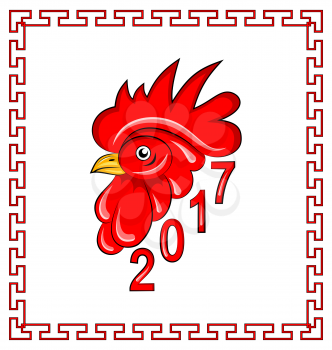 Illustration Red Rooster, Symbol of 2017 on the Chinese Calendar. Banner for New Year Design - Vector