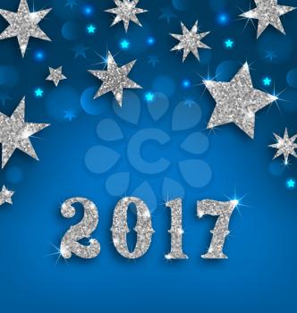 Illustration Starry Silver Background for Happy New Year 2017, Glittering Luxury Wallpaper - Vector