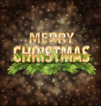 Illustration Merry Christmas Golden Text on Dark Background with Light - Vector