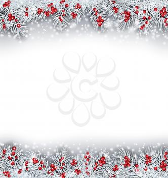 Illustration Christmas Banner with Silver Fir Twigs, Copy Space for Your Text - Vector