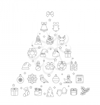 Illustration Christmas Line Traditional Symbols, Simple Outline Style - Vector