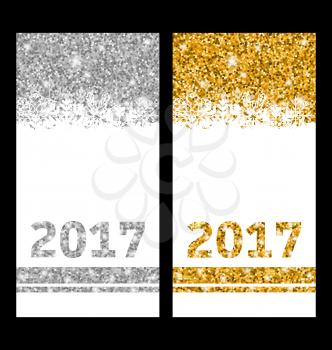 Illustration Shiny Festive Cards with Snowflakes and Sparkles for Happy New Year 2017 - Vector