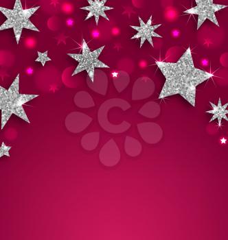 Illustration Starry Silver Banner for Happy Holidays, Glittering Luxury Wallpaper - Vector