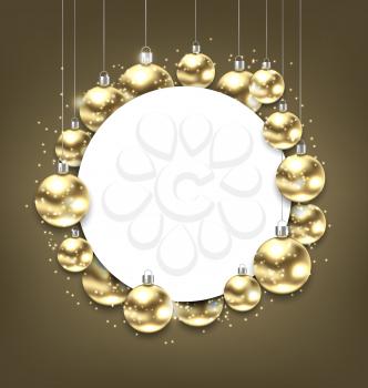 Illustration Christmas Golden Glowing Balls with Clean Card - Vector