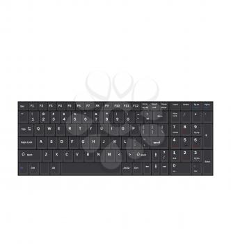 Illustration Computer Realistic Black Keyboard Isolated on White Background - Vector