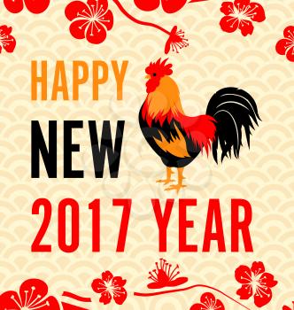 Illustration Chinese New Year Background with Roosters, Blossom Sakura Flowers - Vector