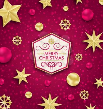 Illustration Merry Christmas Banner with Glitter Decoration - Vector