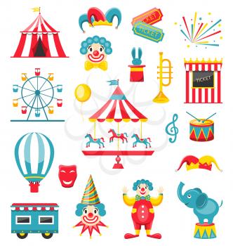Illustration Circus and Carnival Icons Isolated on White Background - Vector