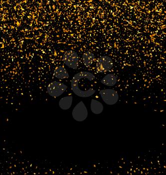 Gold glitter falling confetti on a black background. Golden grainy abstract texture on a black background. Design element - Vector