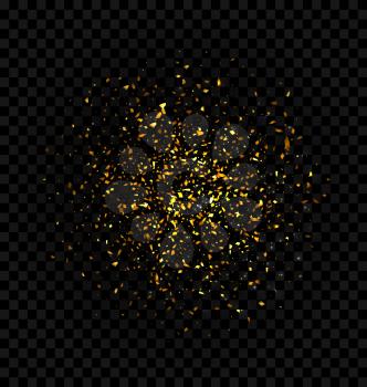 Gold glitter explosion firework confetti on a dark checkered background - Vector