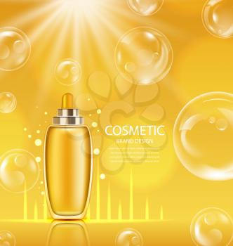 Illustration Cosmetic Product in Orange Glossy Bottle, Design for Advertising Poster, Template, Leaflet, Flyer - Vector