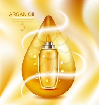 Illustration Cosmetic Product with Argan Oil, Wellness Complex, Advertising Poster with Orange Oil Drop - Vector