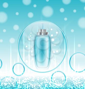 Illustration Cream Moisturizing Cosmetic, Template for Ads. Hydrating Facial Lotion. Blue Water Background with Bubbles - Vector