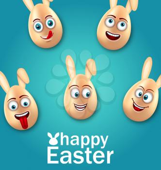 Illustration Humor Easter Card with Cheerful Eggs with Ears - Vector
