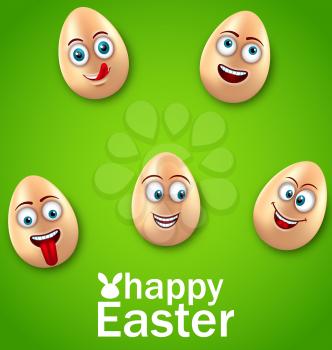 Illustration Happy Easter Card with Crazy Eggs, Positive Emotions, Humor Invitation - Vector