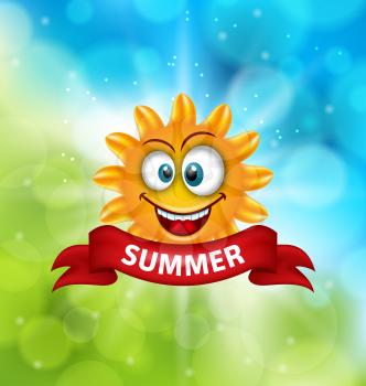 Illustration Summer Background with Smiling Sun - Vector