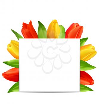 Illustration Abstract Clean Card with Bunch of Spring Tulips for Happy Mothers Day. Trendy Design Template - Vector