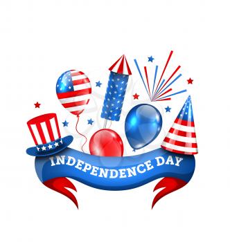 American Decoration for Independence Day, Traditional Symbols and Objects - Illustration Vector