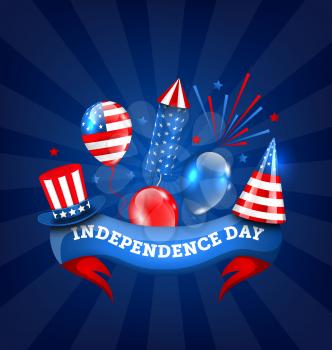 American Banner for Independence Day, Traditional Colorful Symbols and Objects - Illustration Vector